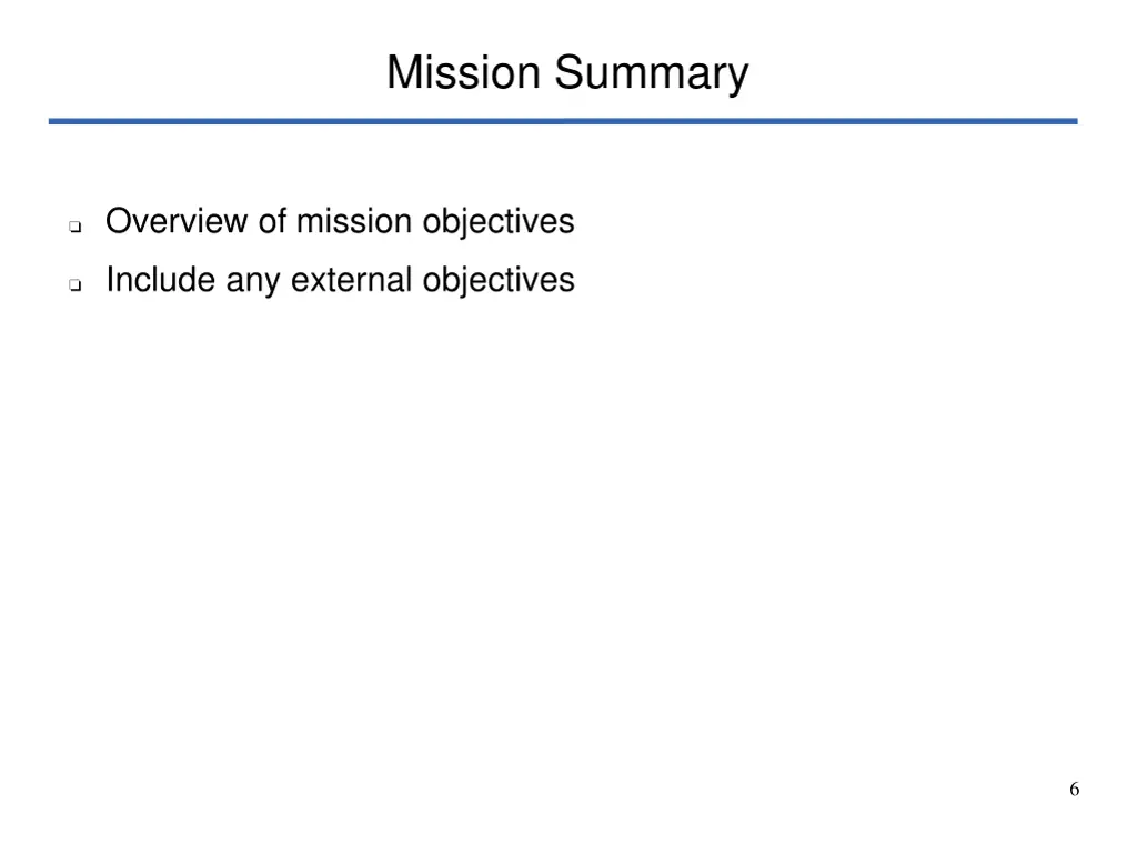 mission summary