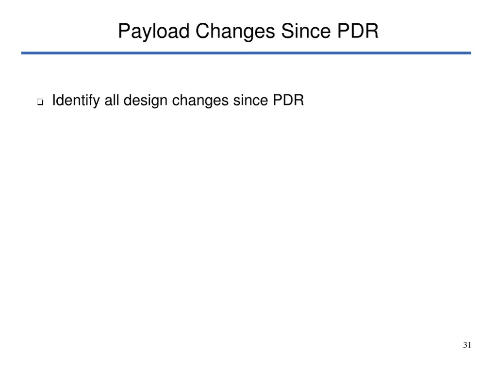 payload changes since pdr 1