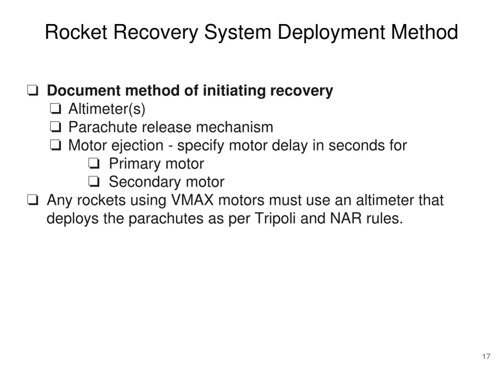 rocket recovery system deployment method