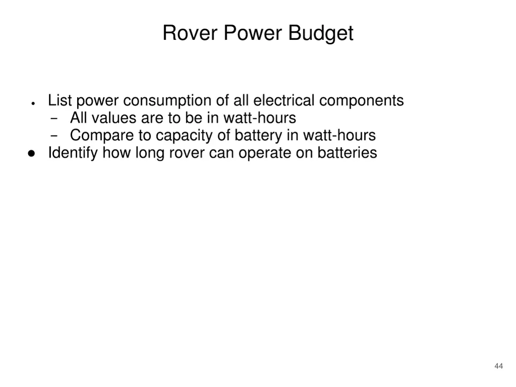 rover power budget