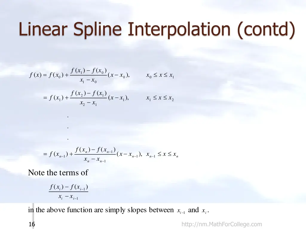 linear spline interpolation contd