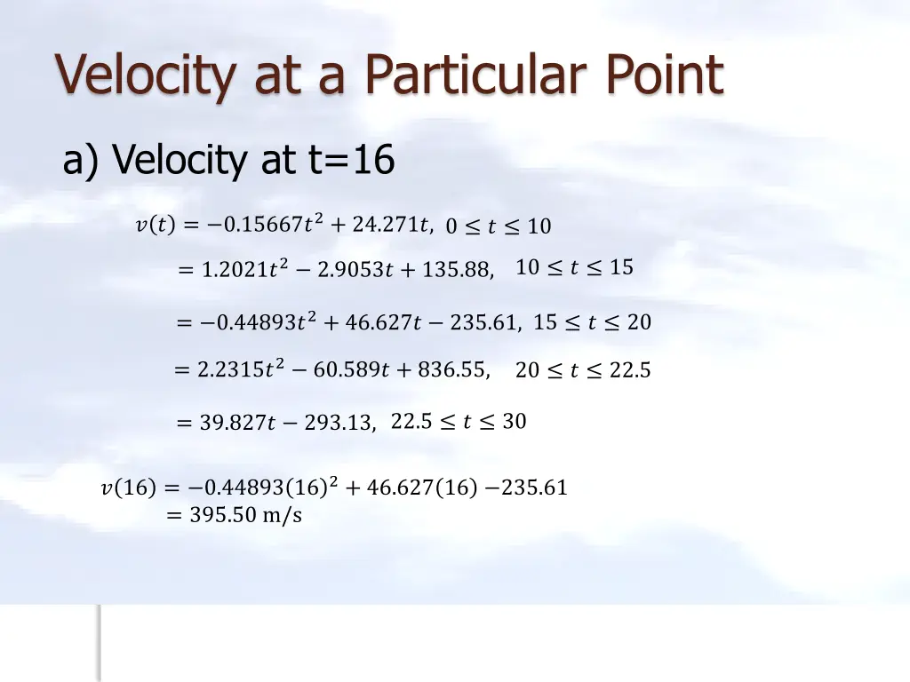 velocity at a particular point