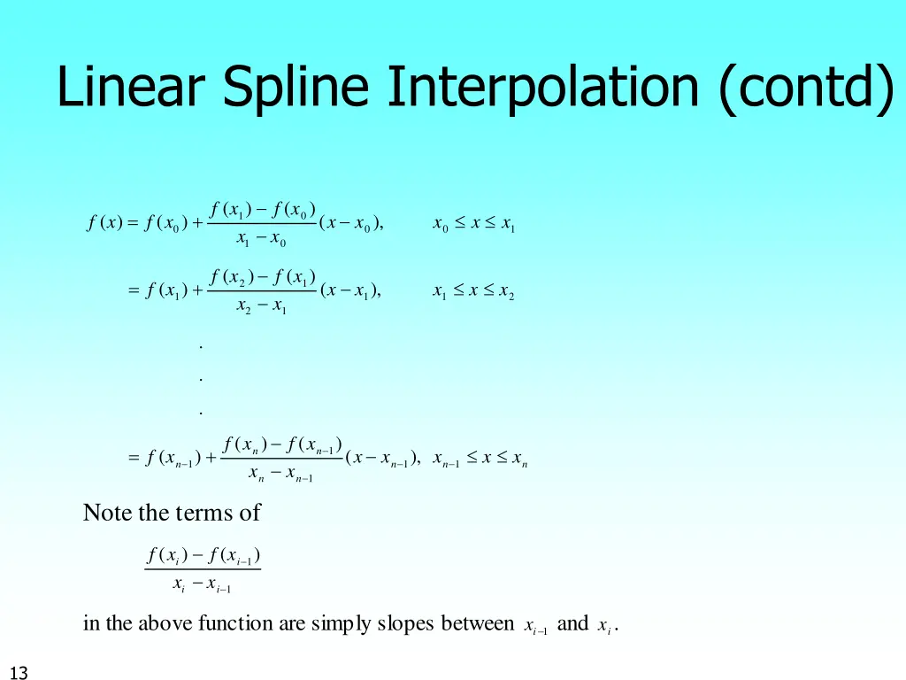 linear spline interpolation contd