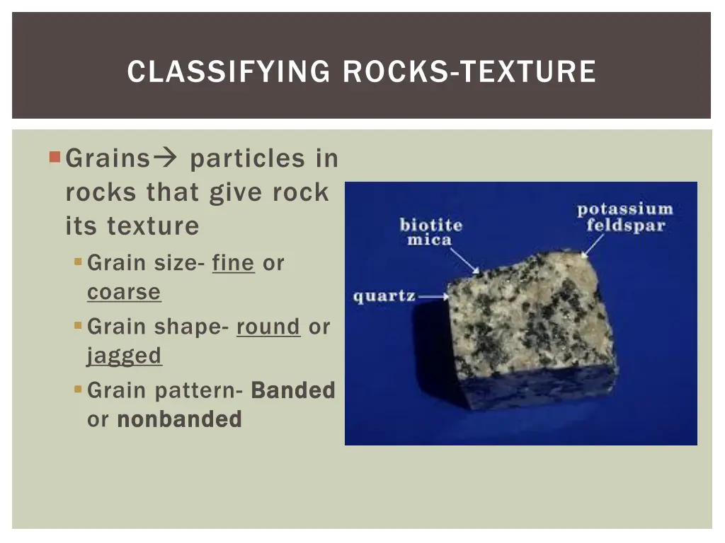 classifying rocks texture