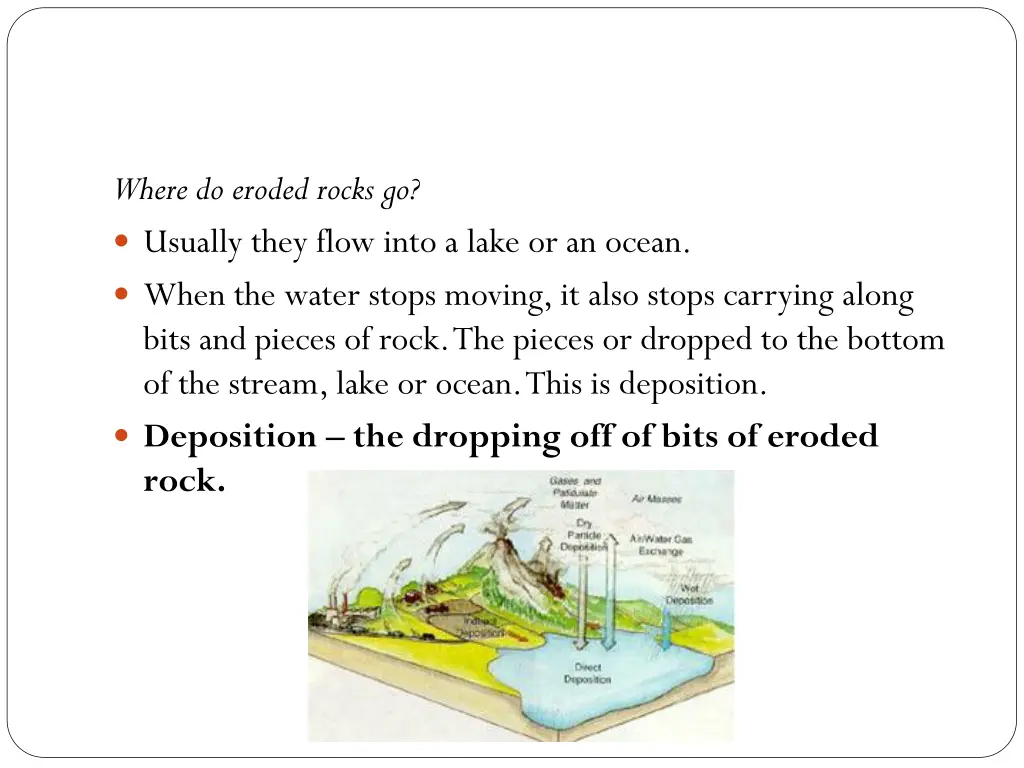 where do eroded rocks go usually they flow into