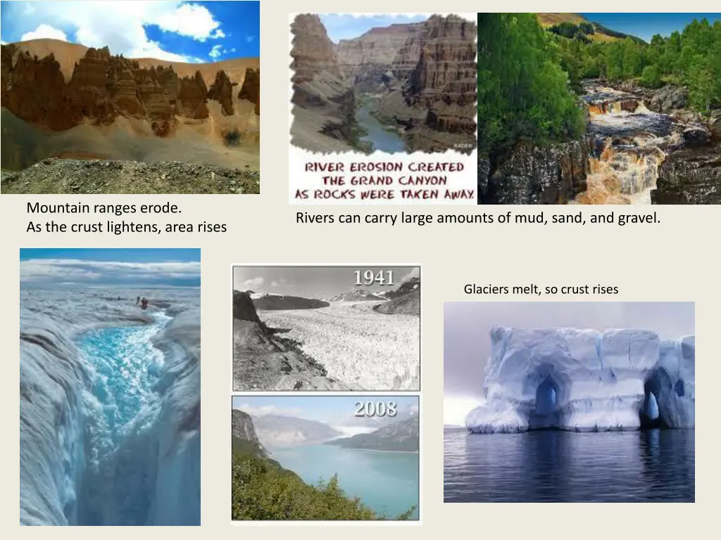 mountain ranges erode as the crust lightens area