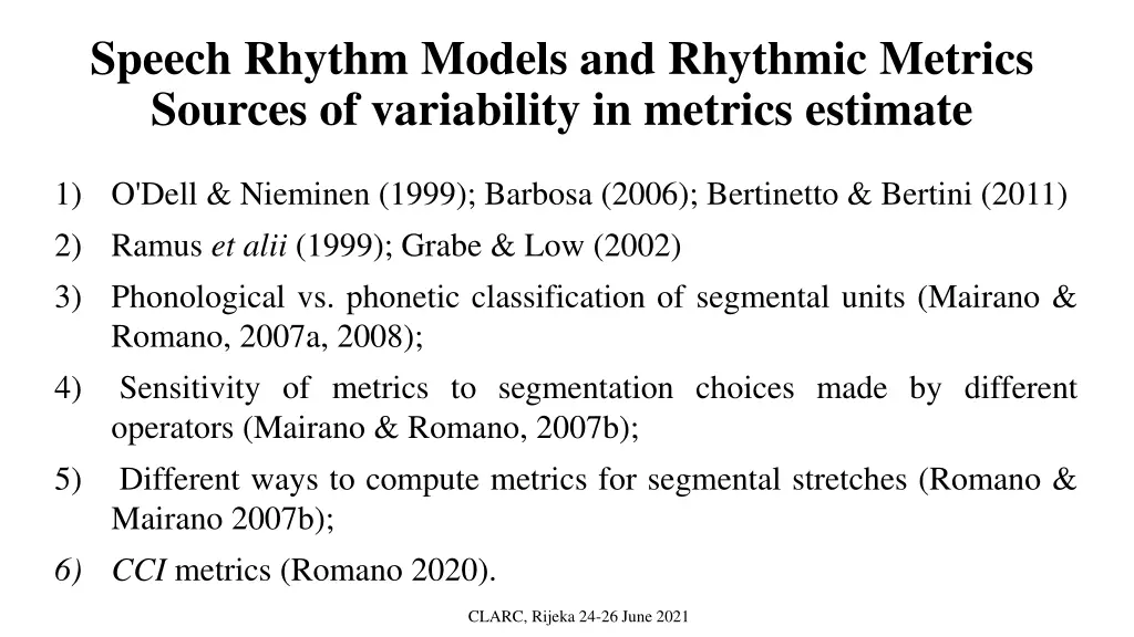 speech rhythm models and rhythmic metrics sources