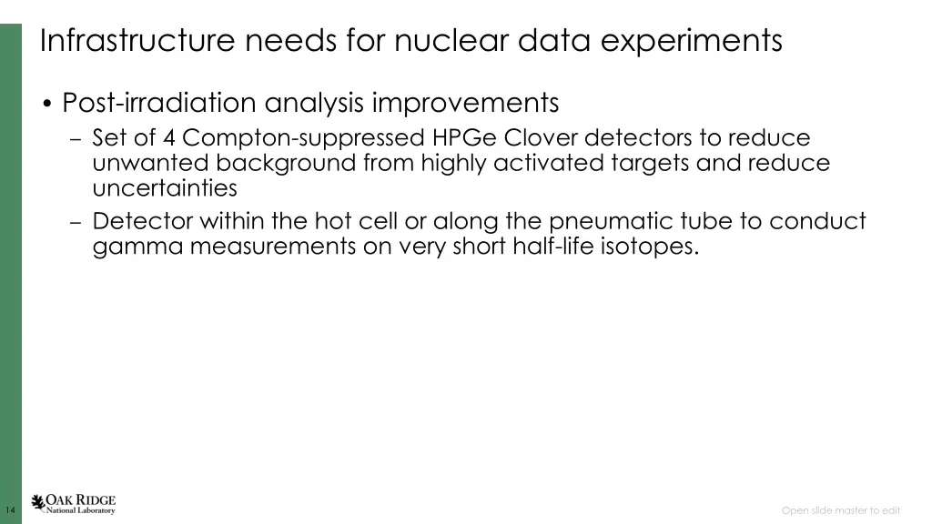 infrastructure needs for nuclear data experiments 1