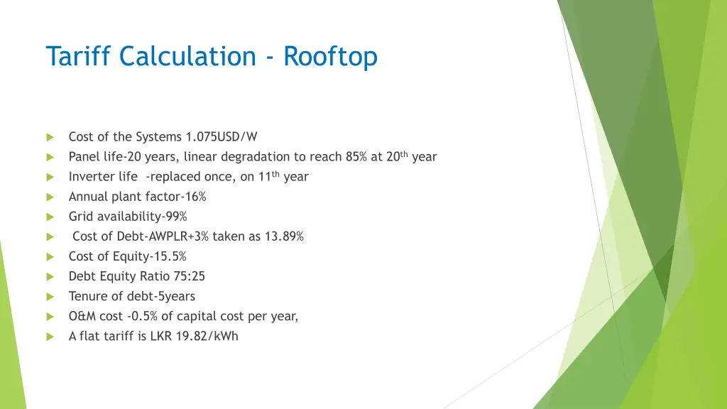 tariff calculation rooftop