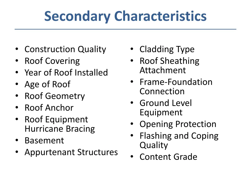 secondary characteristics