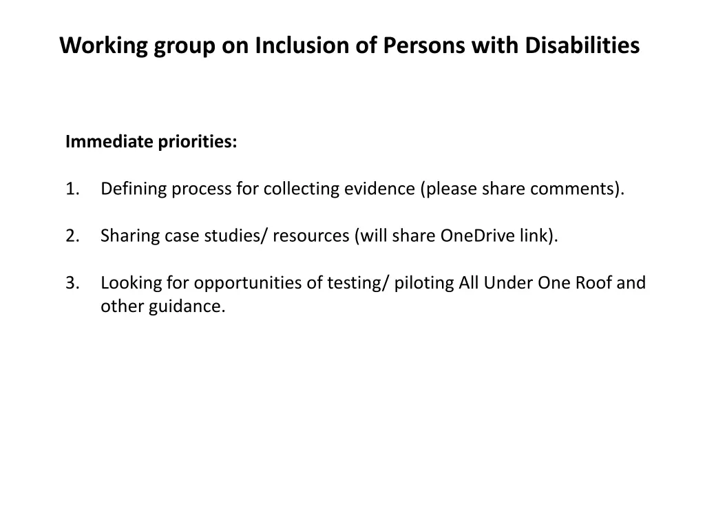 working group on inclusion of persons with 5