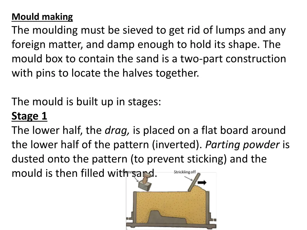 mould making the moulding must be sieved