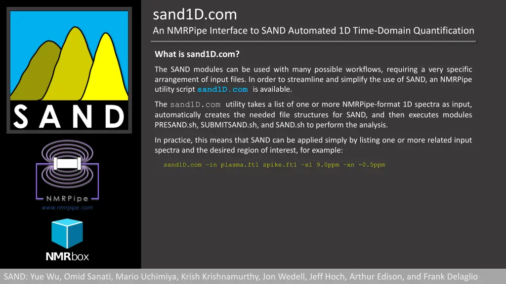 sand1d com an nmrpipe interface to sand automated 2