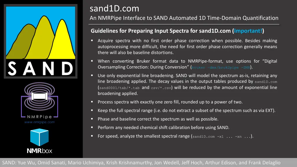 sand1d com an nmrpipe interface to sand automated 8