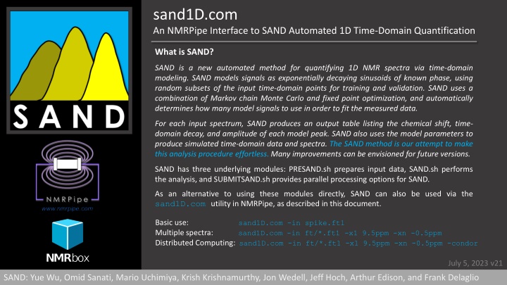 sand1d com an nmrpipe interface to sand automated