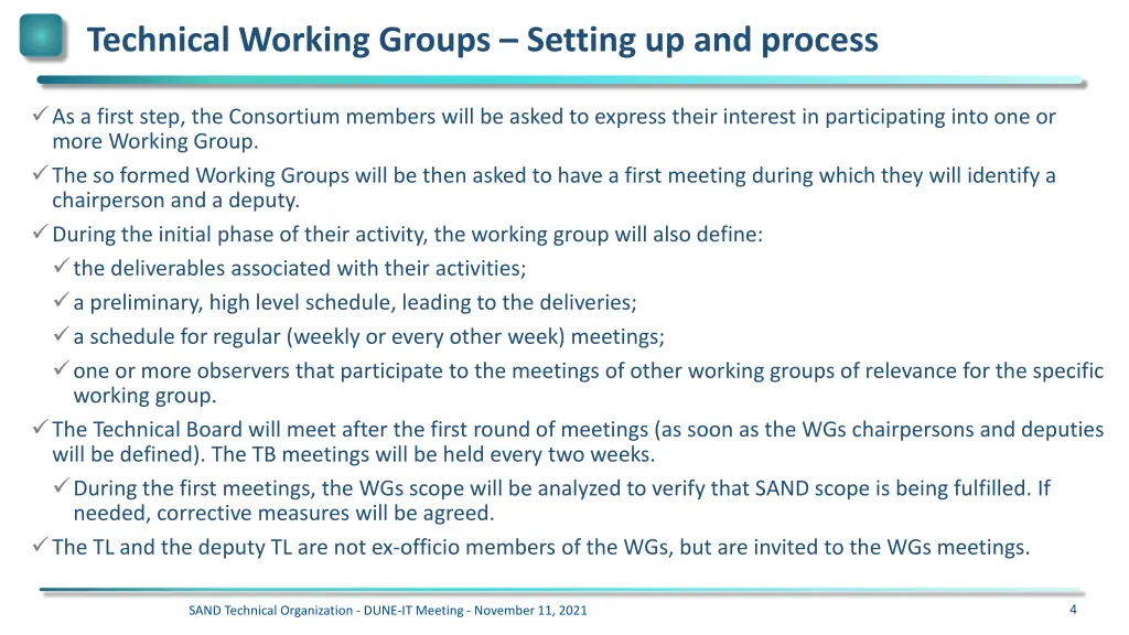 technical working groups setting up and process