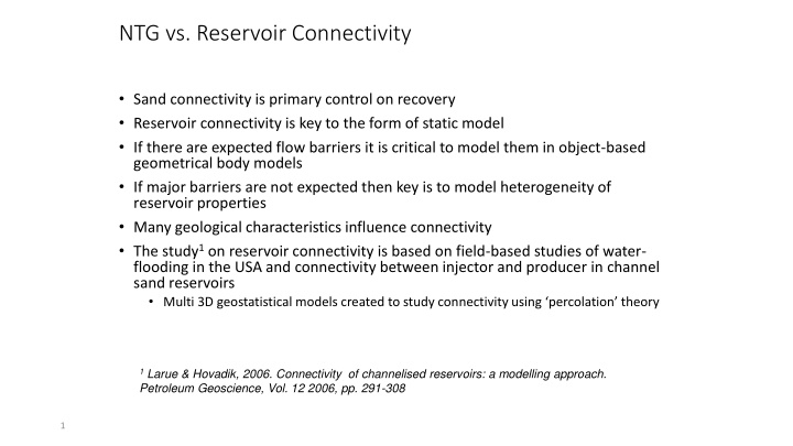 ntg vs reservoir connectivity