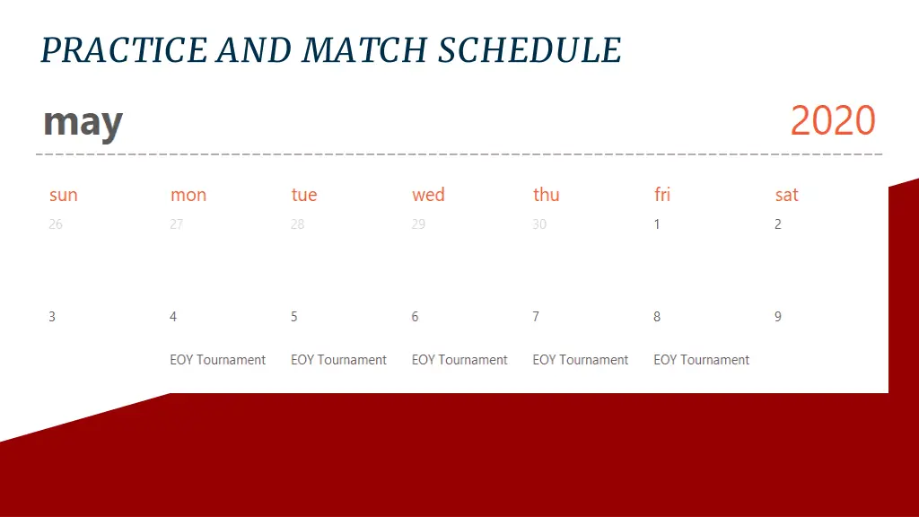 practice and match schedule 2