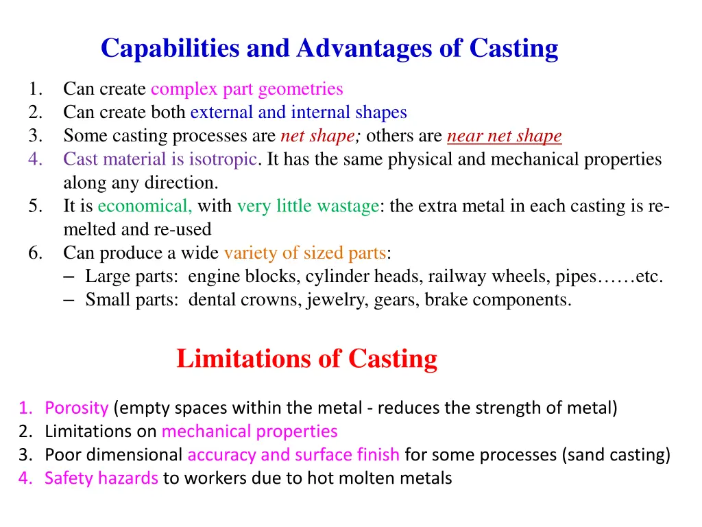 capabilities and advantages of casting