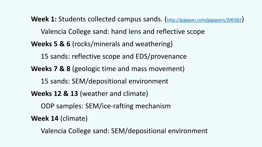 week 1 students collected campus sands http