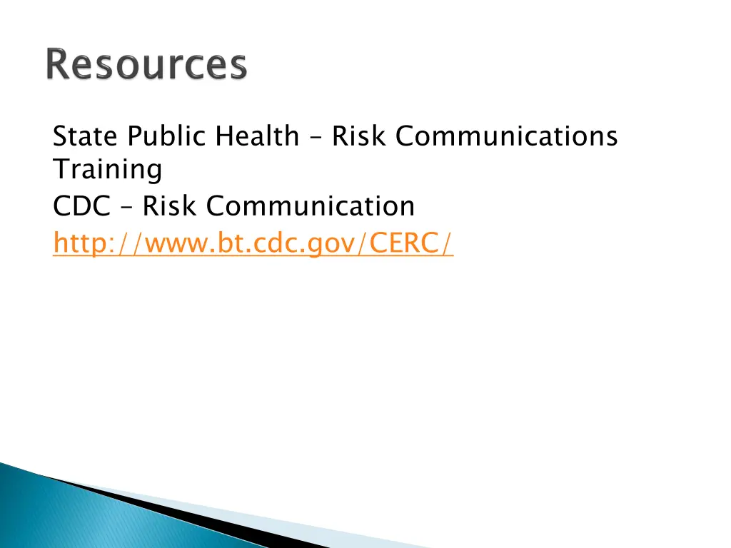 state public health risk communications training