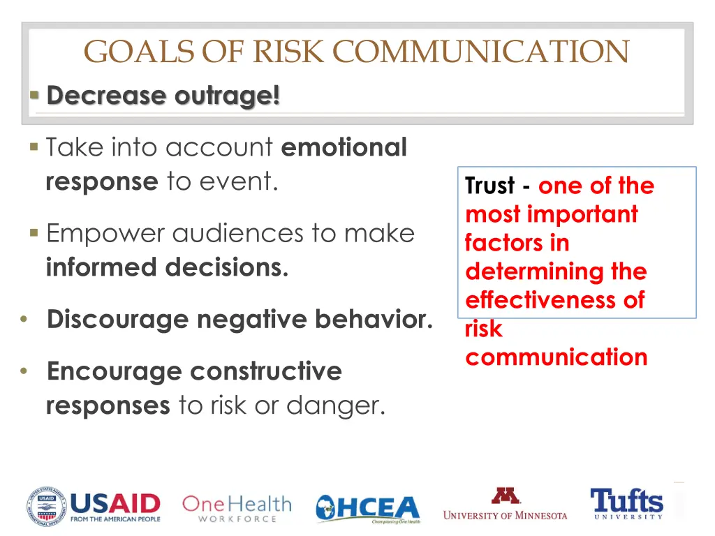 goals of risk communication decrease outrage