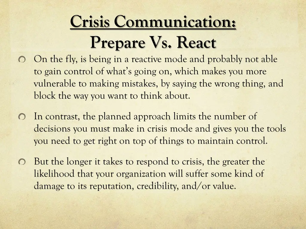 crisis communication prepare vs react