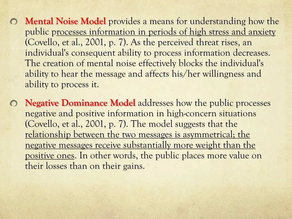 mental noise model provides a means