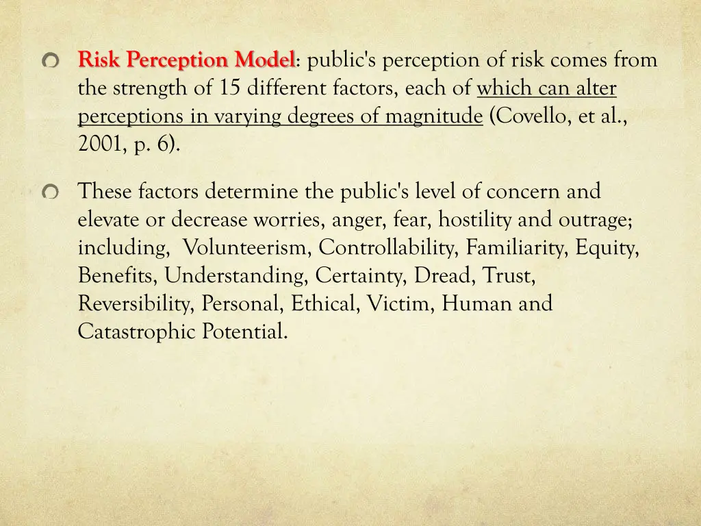 risk perception model public s perception of risk