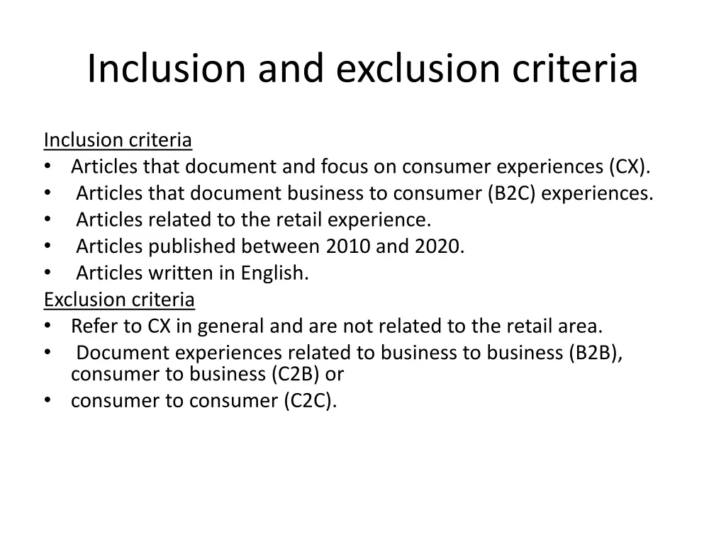 inclusion and exclusion criteria