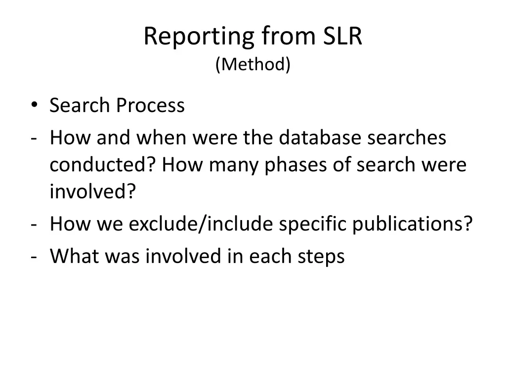 reporting from slr method 2