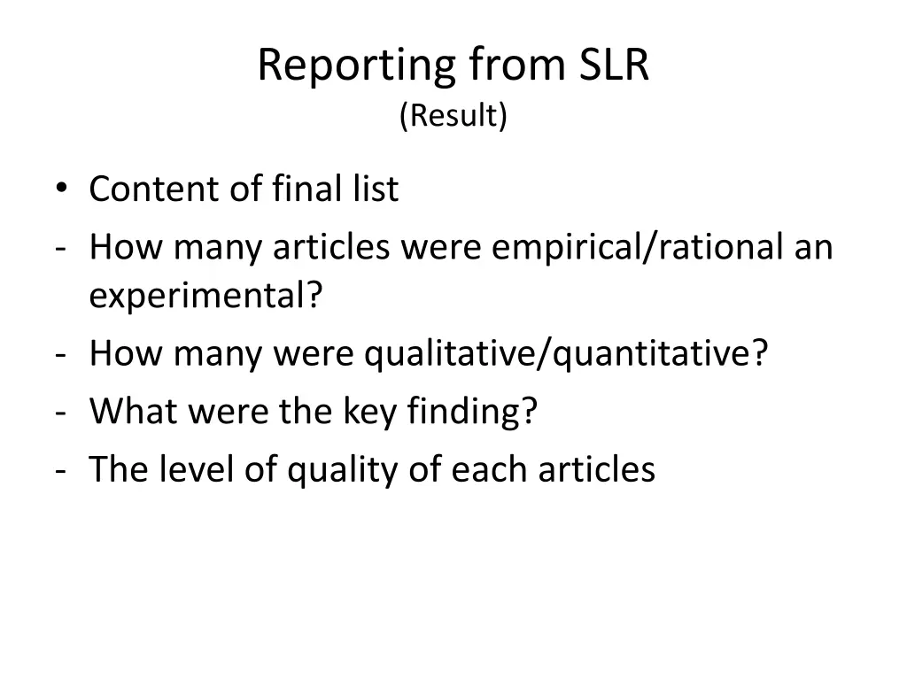 reporting from slr result 1