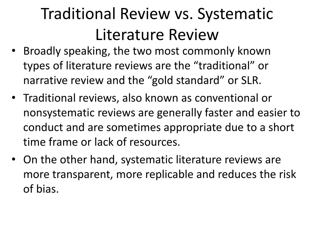 traditional review vs systematic literature