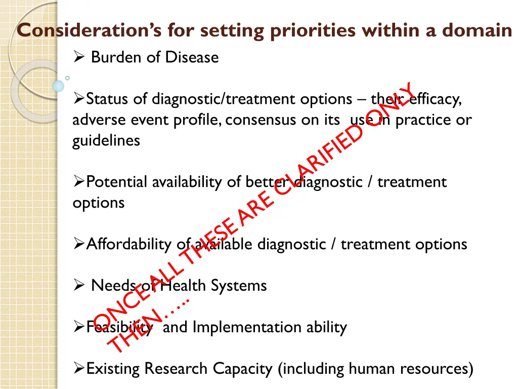 consideration s for setting priorities within