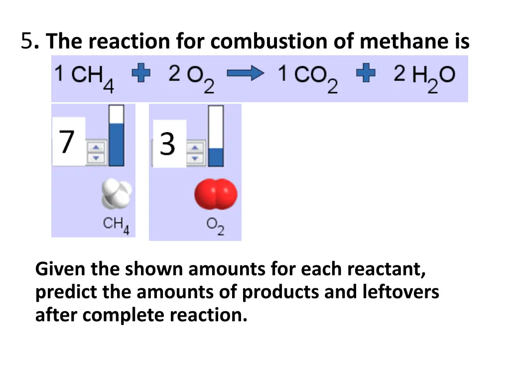 5 the reaction for combustion of methane is