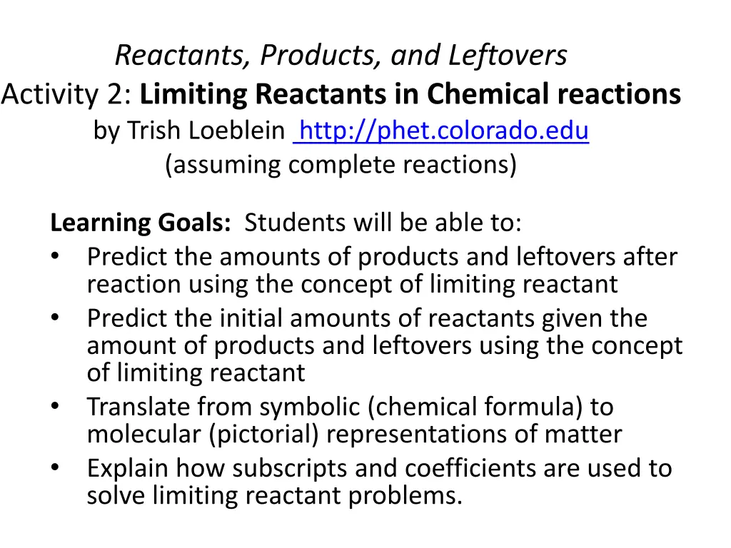 reactants products and leftovers activity 1