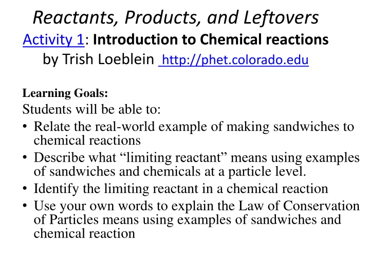 reactants products and leftovers activity