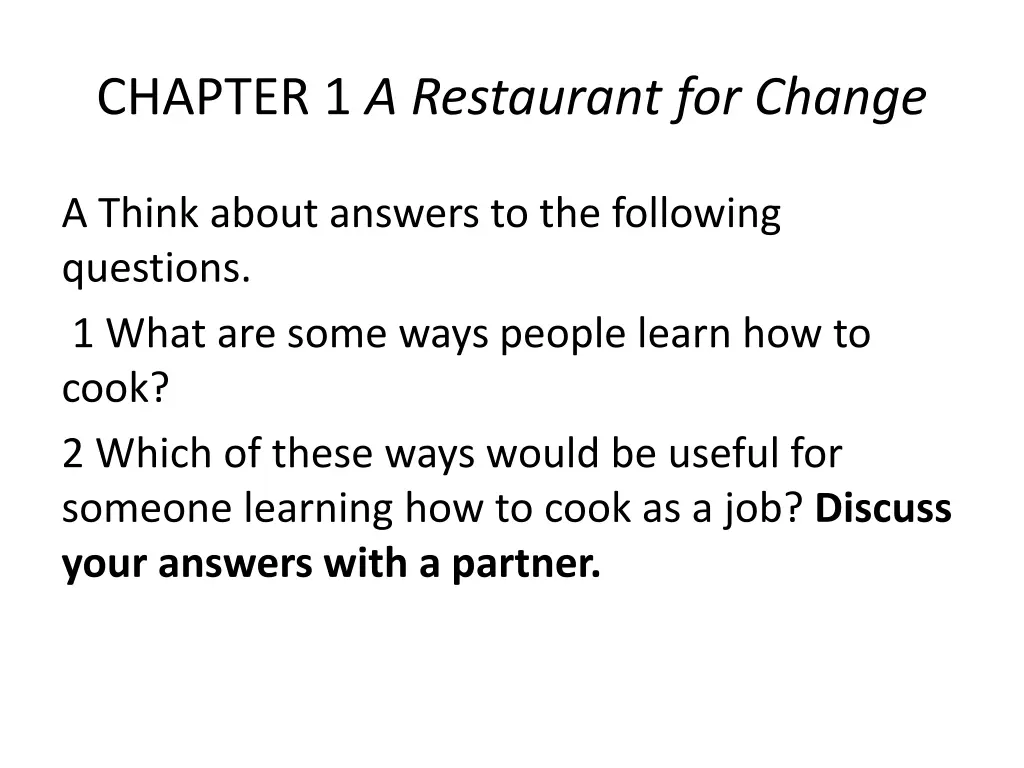 chapter 1 a restaurant for change