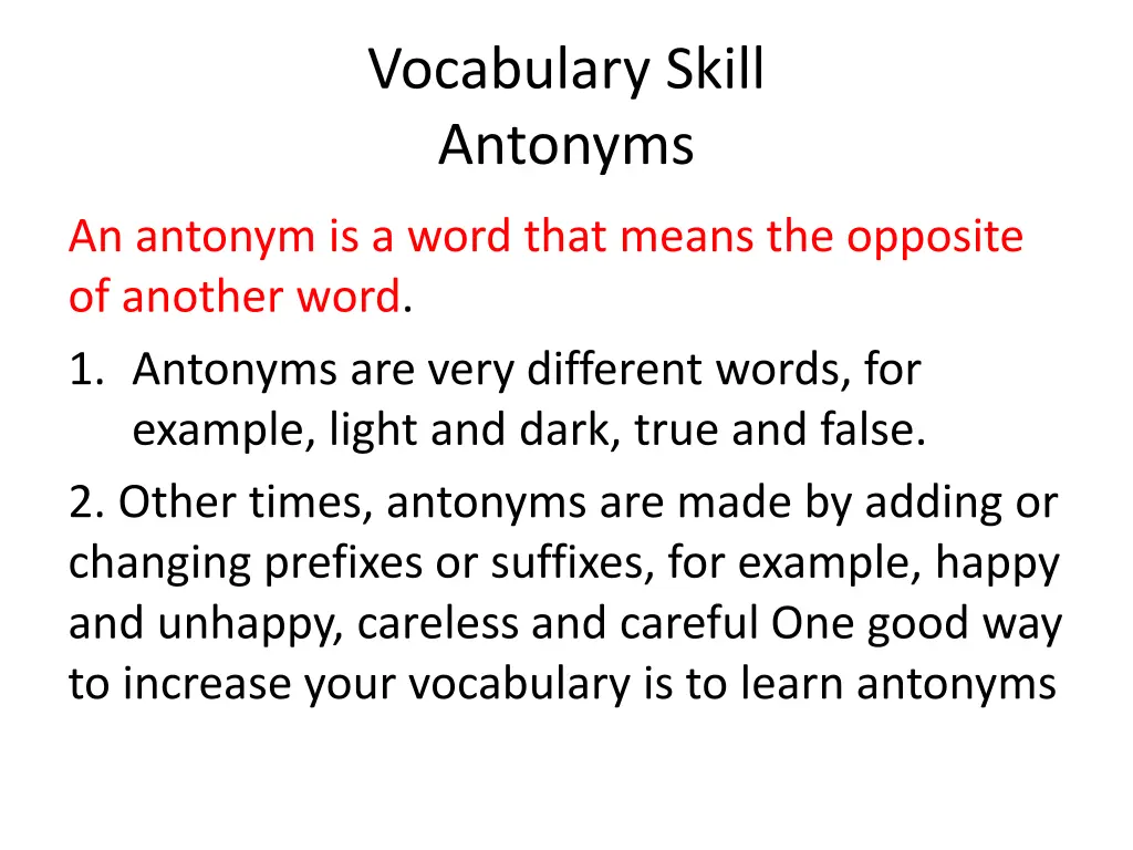 vocabulary skill antonyms