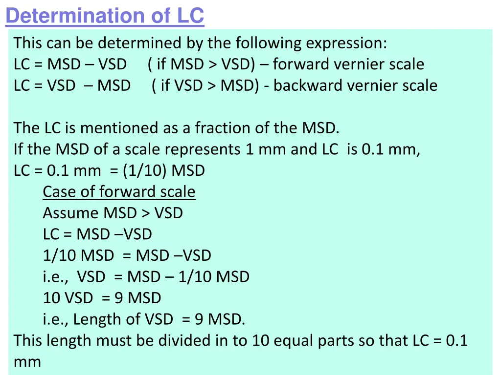 determination of lc this can be determined