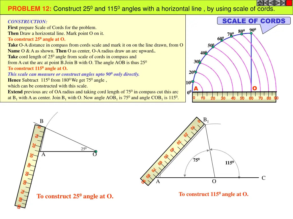 problem 12 construct 25 0 and 115 0 angles with