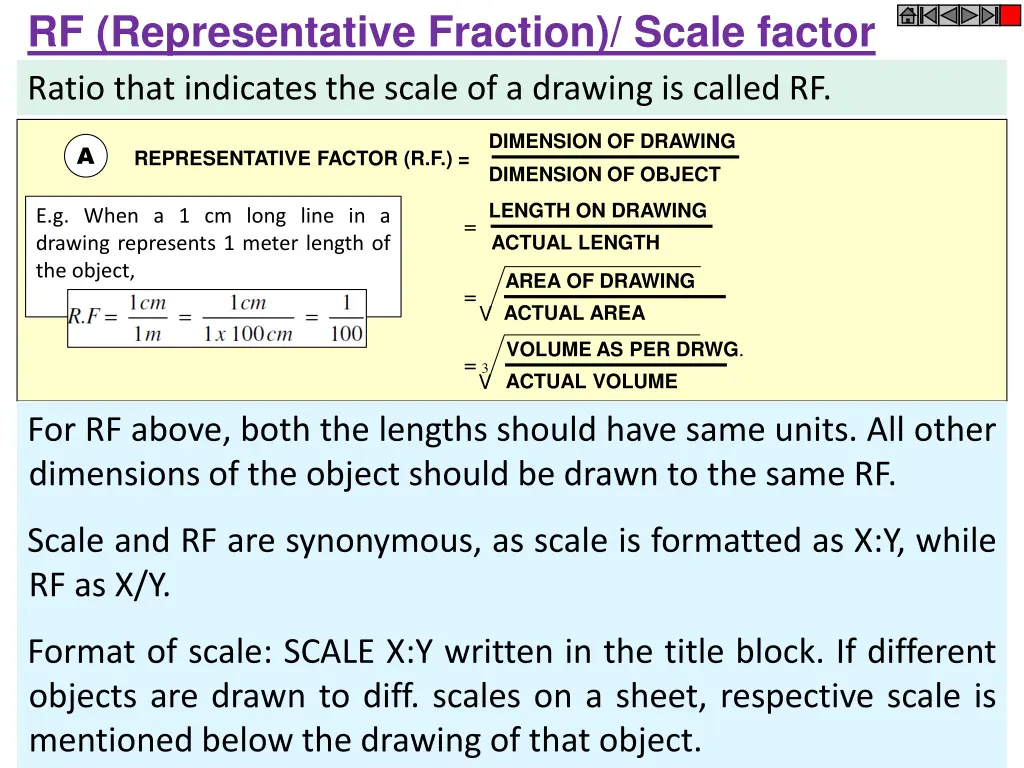 rf representative fraction scale factor ratio