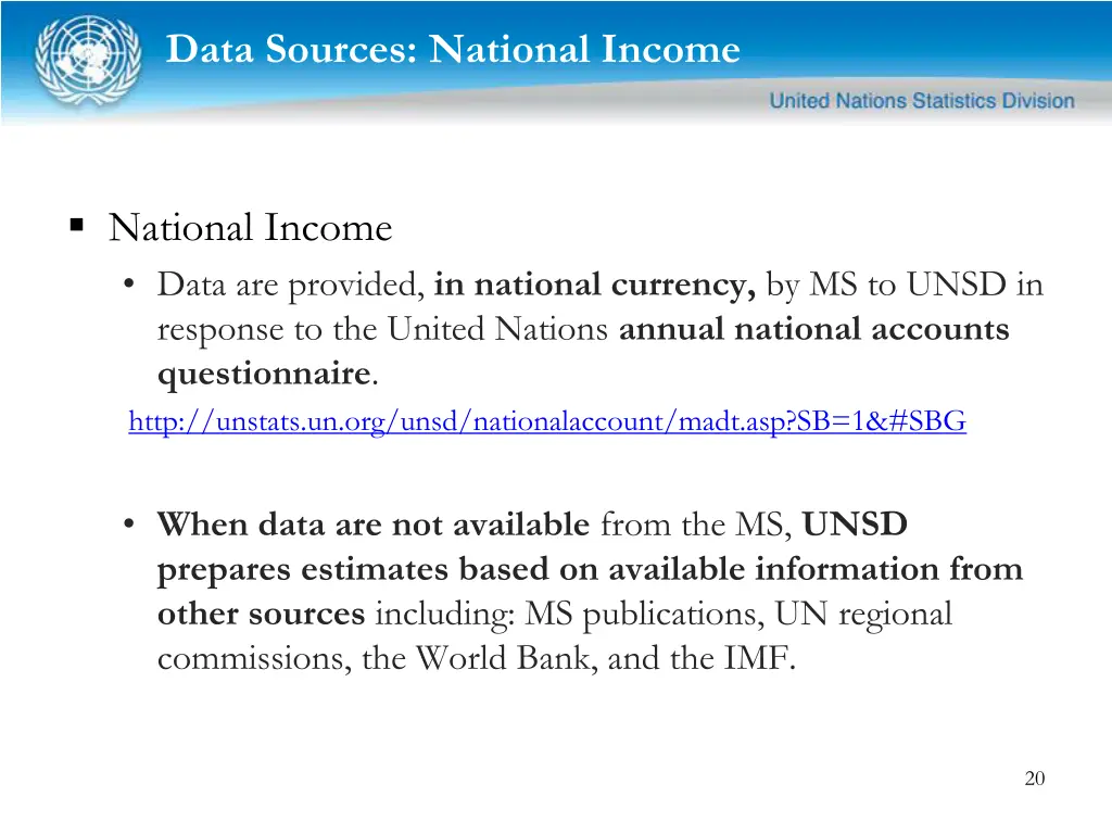 data sources national income