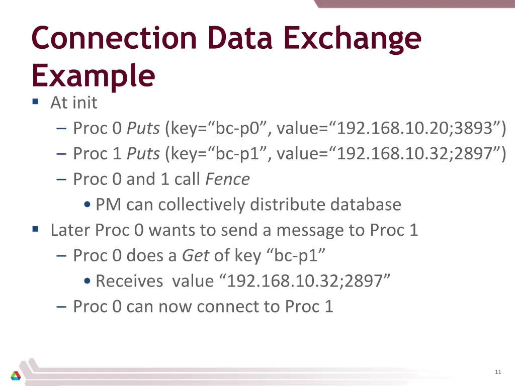 connection data exchange example at init proc