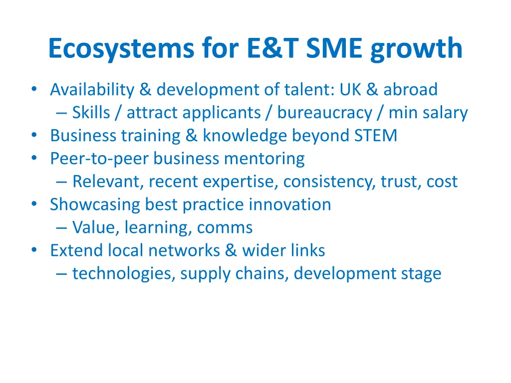 ecosystems for e t sme growth