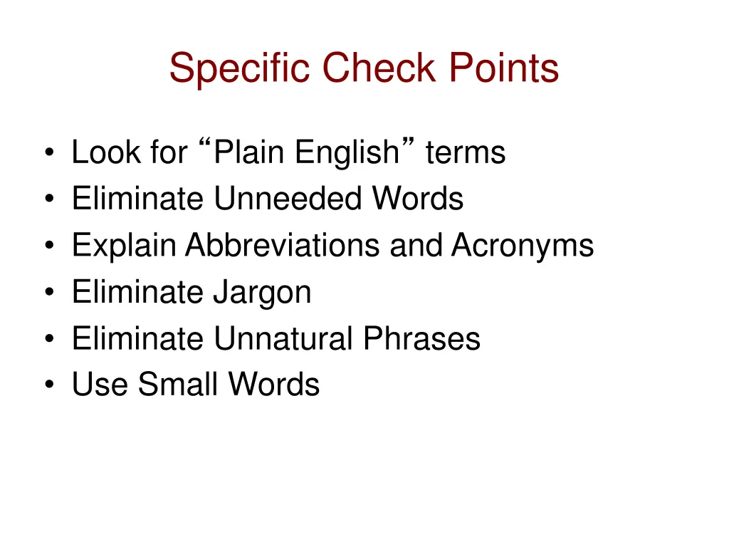 specific check points