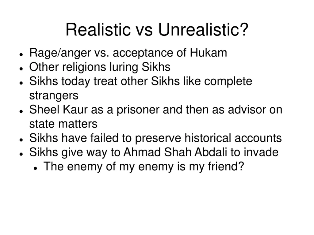 realistic vs unrealistic