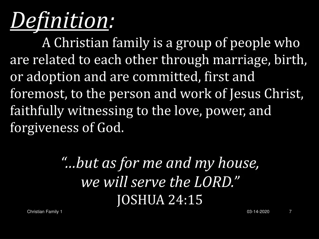 definition a christian family is a group