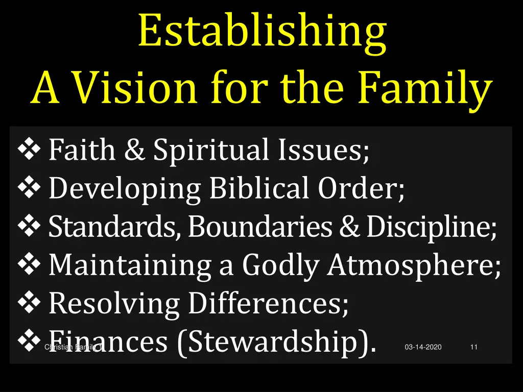 establishing a vision for the family