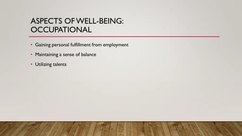 aspects of well being occupational